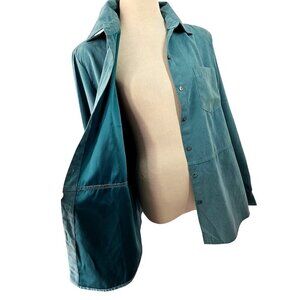 White Stag Y2K Faux Suede Womens Shirt Size L Teal Microfiber Top Long Sleeve